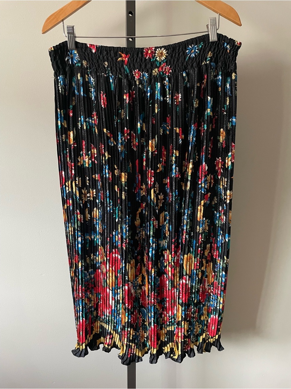 80s Vintage Diane Freis Knits Floral Accordian Pleated Midi Skirt Lettuce Trim